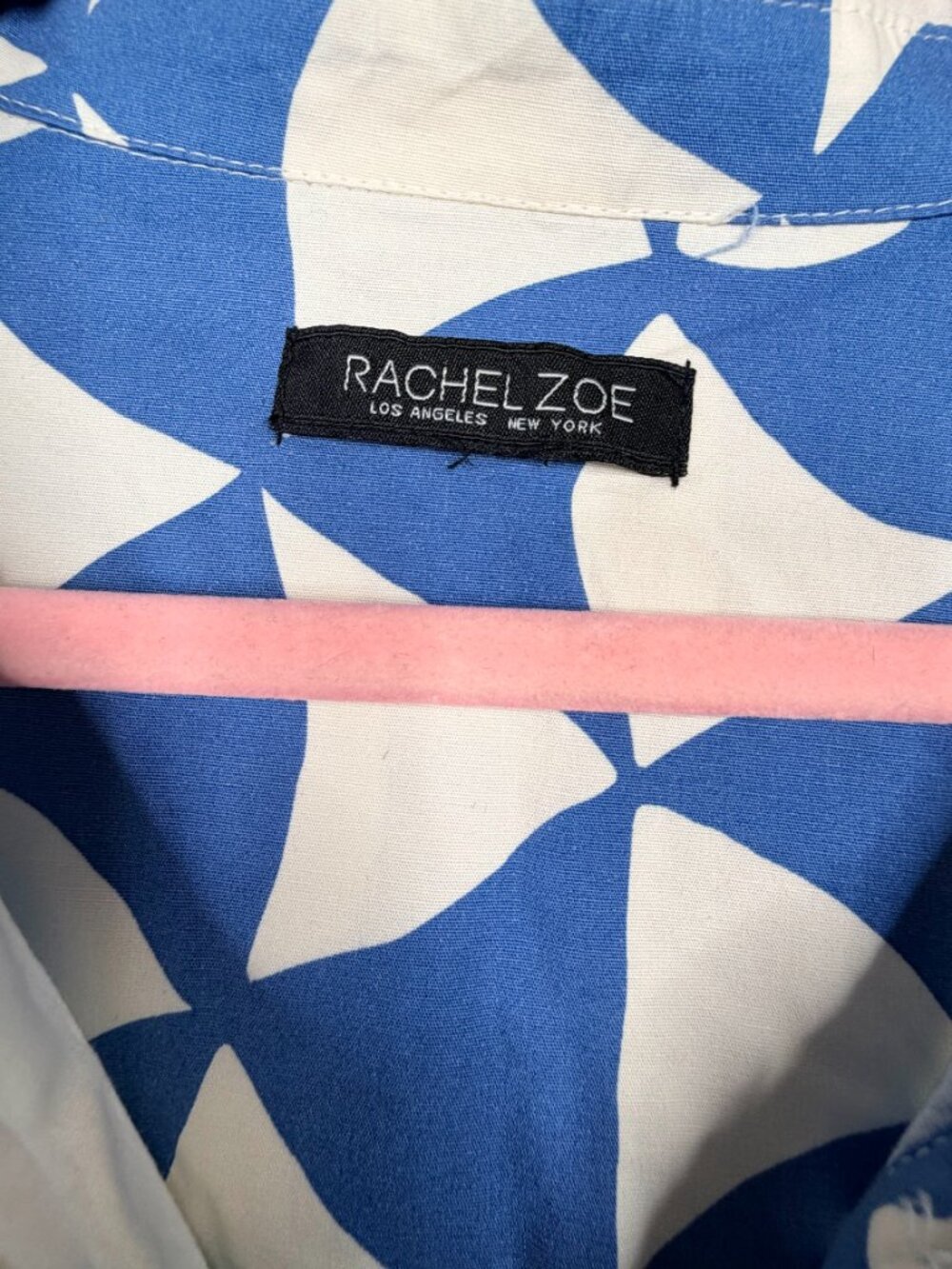 Rachel Zoe Geometric Print Tiered Midi Shirt Dress Blue White L #A3768 - Picture 6 of 8